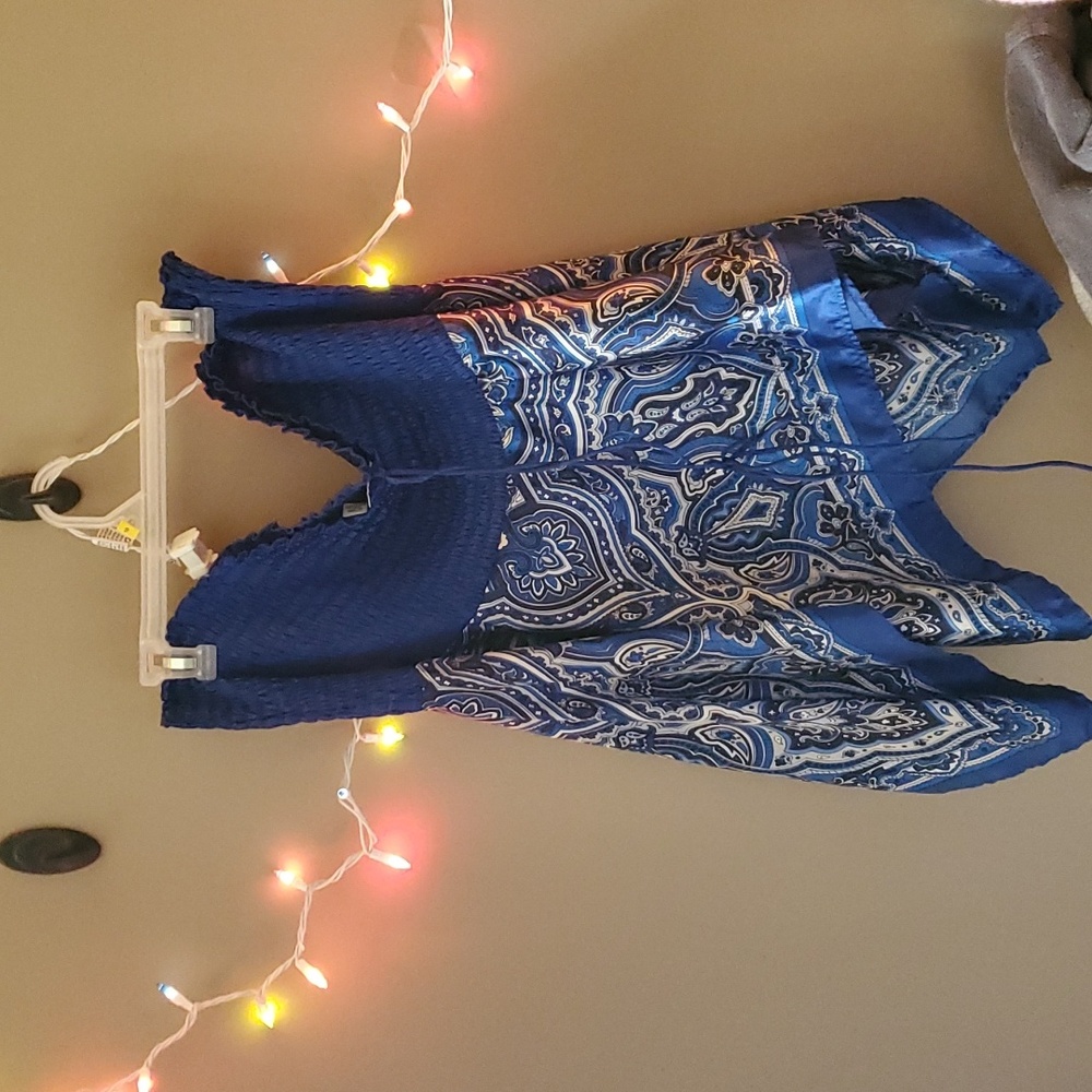 22W/24W CATO Plus Size Dark Blue & White Polyester Crop Top Blouse
